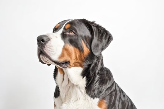 Bernese Mountain Dog Portrait Against White Background photo