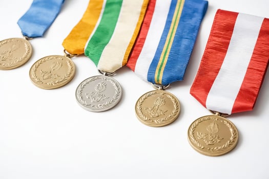 Row of medals with ribbons photo