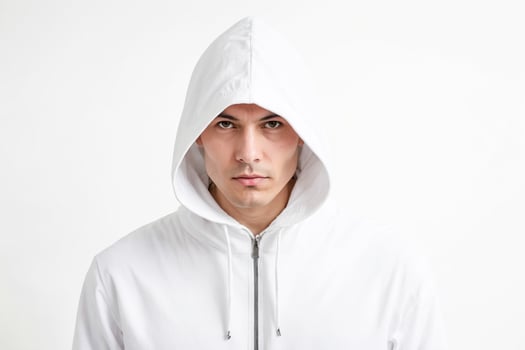 Close Up of a Man in a White Hoodie photo
