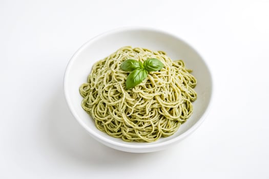 Pesto Pasta with Basil Garnish photo