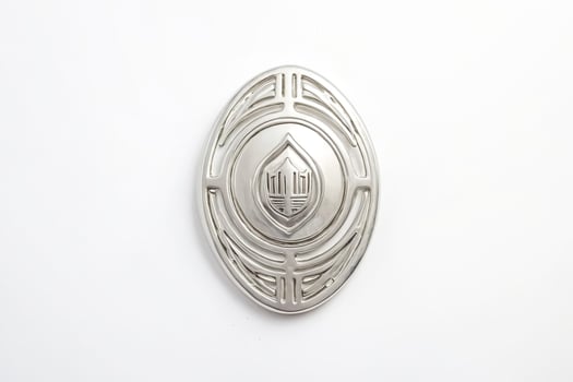 Silver Oval Emblem with Intricate Design photo