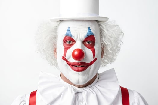 Close up portrait of a clown with a big red nose photo