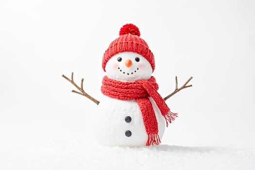 Snowman With Red Knit Hat And Scarf photo