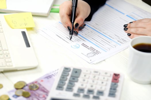 KYIV, UKRAINE - OCTOBER 31, 2023 Accountant fill italian tax form F23 Payment model taxes duties penalties and other revenues in end of tax period. Taxation and paperwork routine photo