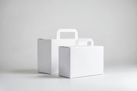Two White Cardboard Boxes With Handles on a White Background photo