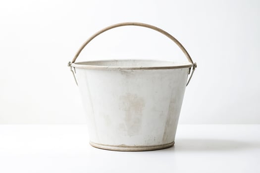 White Metal Bucket with Wooden Handle photo