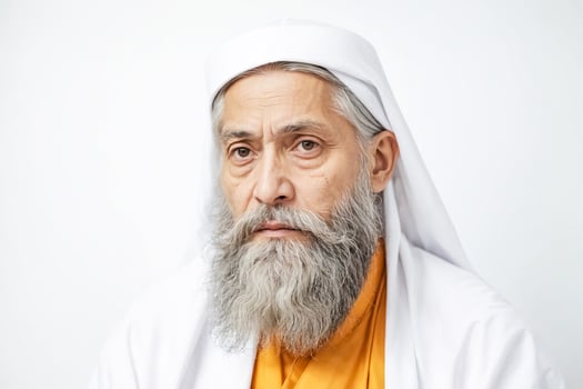 Portrait of a Senior Muslim Man with a White Beard and White Turban photo