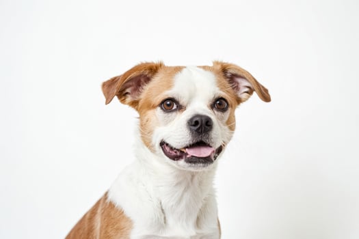 Portrait of a happy dog with brown and white fur photo
