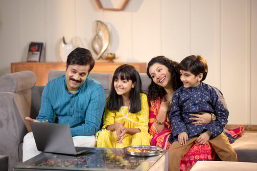 Peaceful Family Talking On Call On Laptop photo