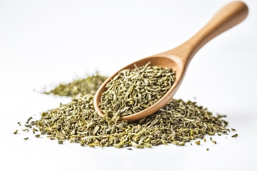 Loose Leaf Green Tea in Wooden Spoon photo