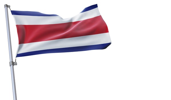 a flag is waving in the wind of costa Rica on a white background photo