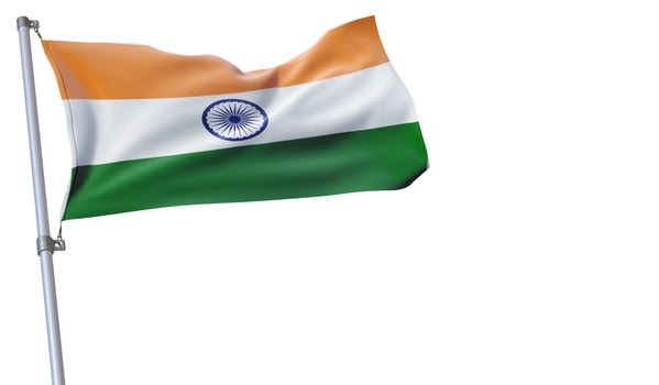 a flag is waving in the wind of India on a white background photo
