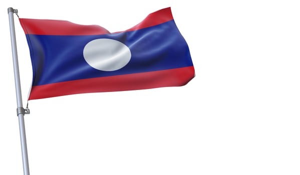 a flag is waving in the wind of Laos on a white background photo