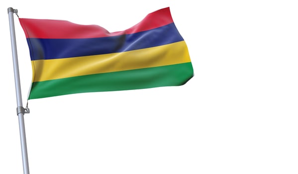 a flag is waving in the wind of Mauritius. on a white background photo