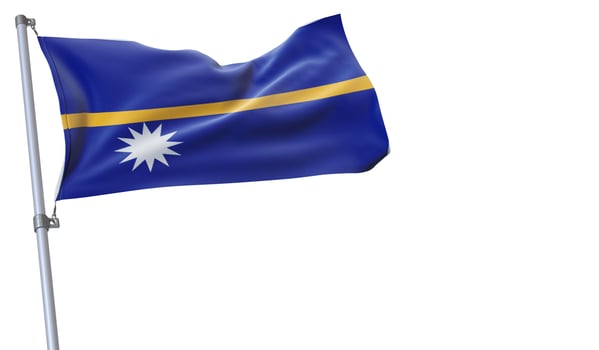 a flag is waving in the wind of Nauru on a white background photo