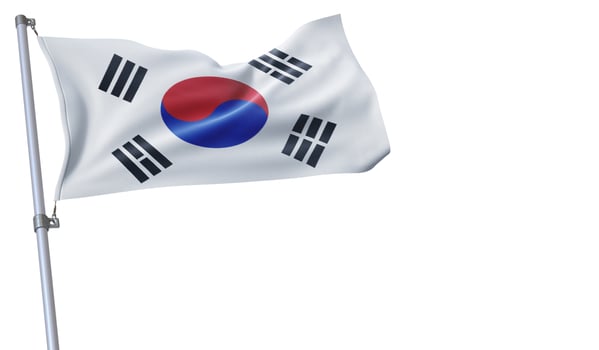 a flag is waving in the wind of South Korea. on a white background photo