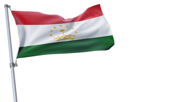 a flag is waving in the wind of Tajikistan. on a white background photo