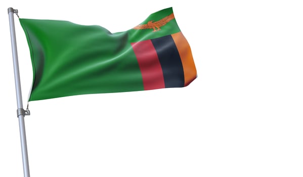 a flag is waving in the wind of Zambia on a white background photo