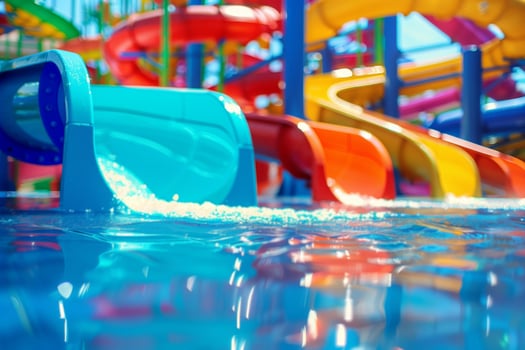 Colorful children's slides in the water park. Selective focus photo