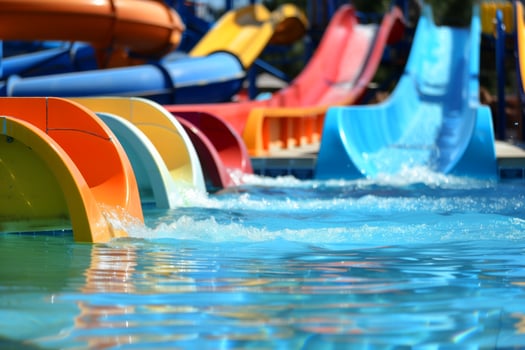 Colorful slides in a children's water park on a sunny day photo