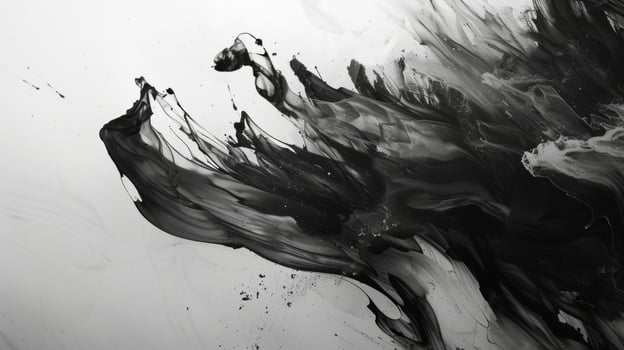 Whimsical and fluid the abstract paint strokes dance across the canvas inviting the viewer to get lost in their movements. Black and white art. photo