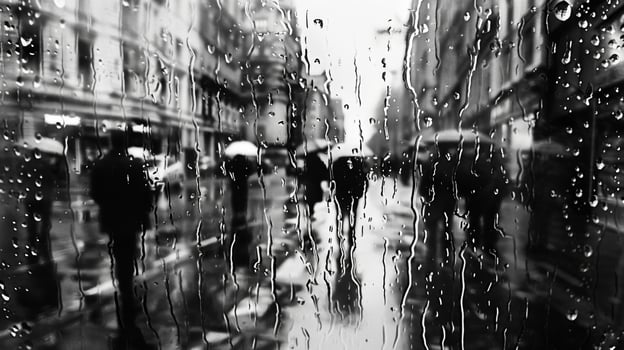The rhythm of rain creating a symphony on the glass. Black and white art. photo