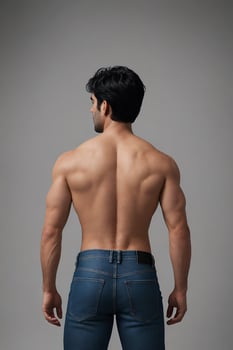 Muscular Back Body View of Man in Jeans photo