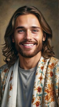 Portrait of Jesus Christ, son of God, Handsome bearded man, religious portrait, Christianity, holy background photo