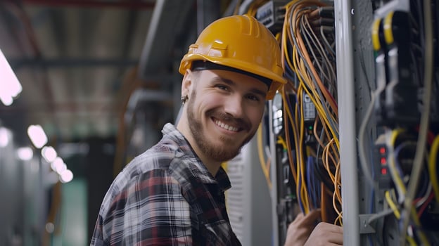 Dedicated Tradesman Diligently Maintaining Electrical Infrastructure photo