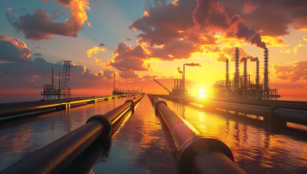 A vast gas or oil pipeline spans a remote area, showcasing the energy industry infrastructure and its role in global fuel supply. photo