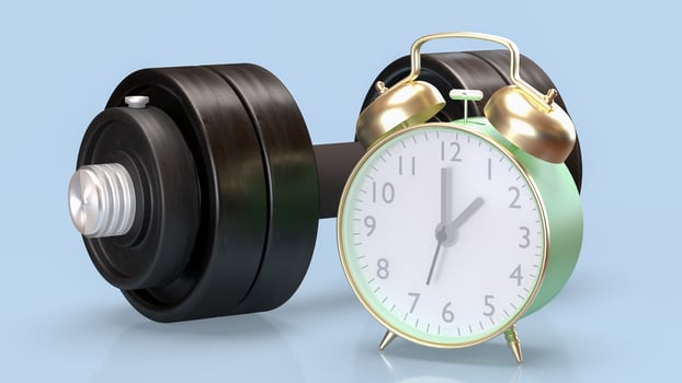 The clock and dumbbell for health and sci concept 3d rendering photo