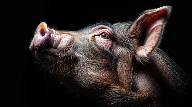 Close-up of a cute piglet with black background. photo