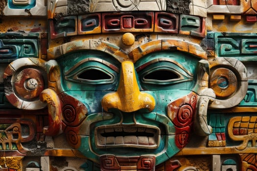 Ancient mayan mask sculpture detail photo