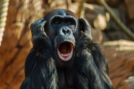 Shocked bonobo mimicking human expression photo