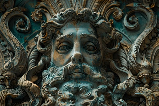 Antique bronze sculpted face with ornate details photo