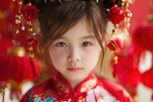 Young girl wearing traditional chinese dress celebrating lunar new year photo