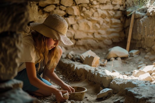 Young archaeologist at excavation site photo