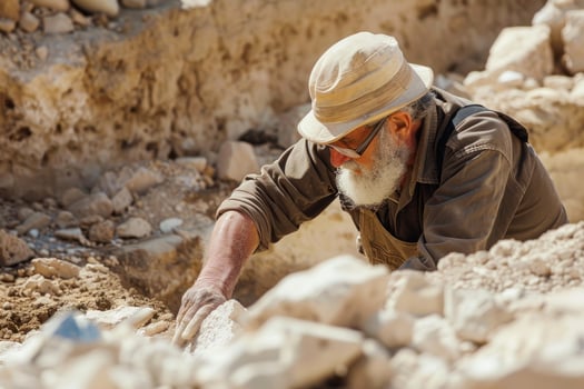 Senior archaeologist excavating ancient site photo