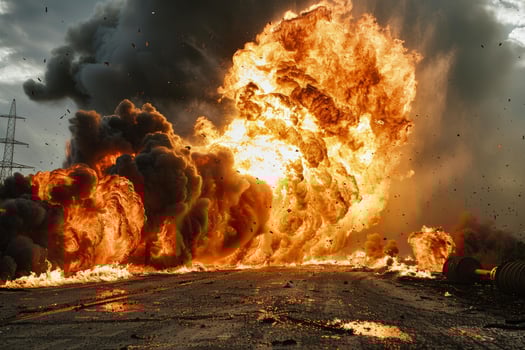 Apocalyptic fire explosion on road photo