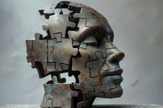 Mental health concept puzzle head profile photo