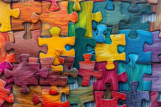 Colorful wooden puzzle pieces texture photo