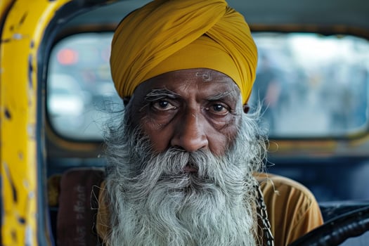 Portrait of a sikh man with turban in a rickshaw photo