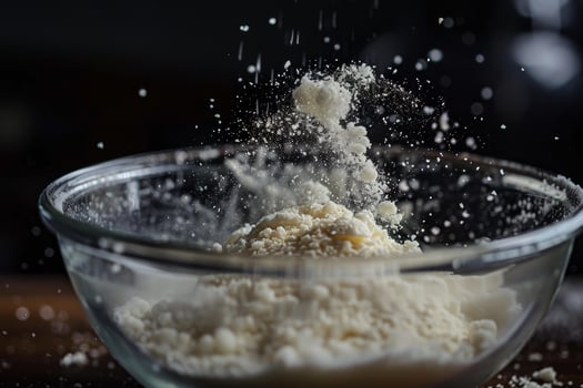Sifting flour in a glass bowl photo