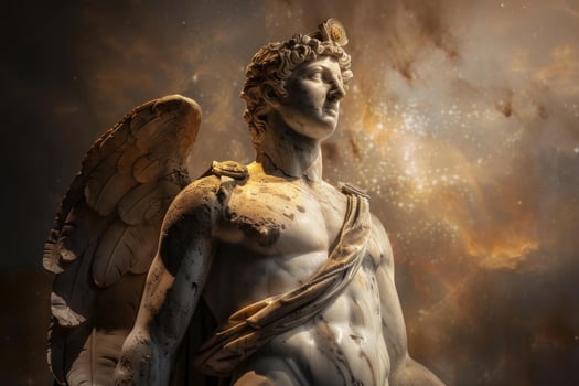 Majestic angel statue with dramatic sky backdrop photo