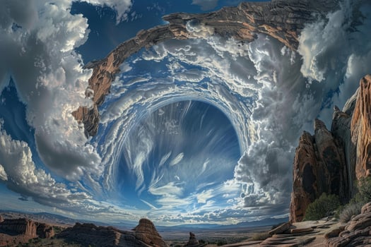 Surreal sky portal over desert landscape photo
