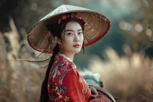 Traditional asian beauty in natural setting photo