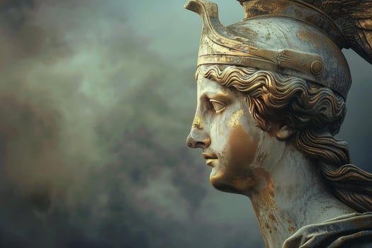 Antique athena statue profile against a cloudy sky photo