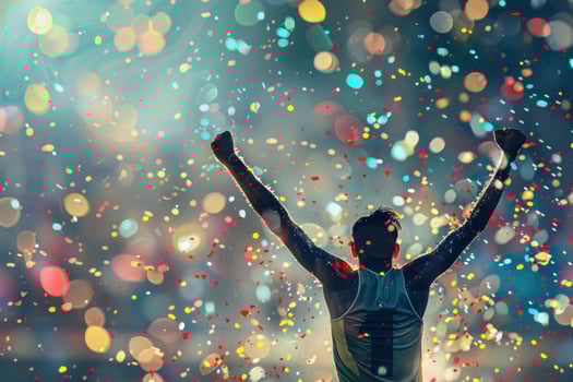 Triumphant person celebrating with confetti photo
