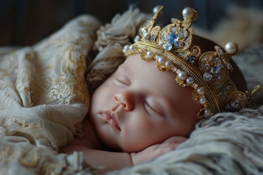 Sleeping baby royalty serene newborn rest with crown photo