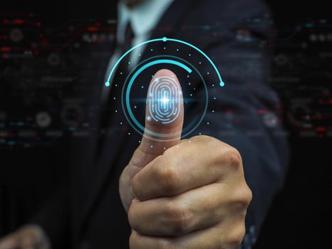 Businessman scanning biometric identity fingerprint Security Identification authentication data access rights photo